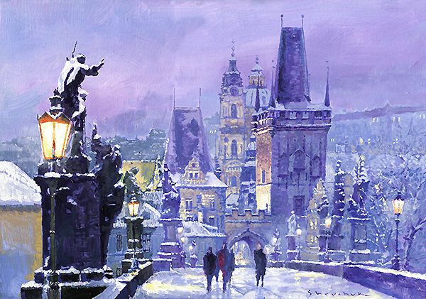 Prague Winter, Charles Bridge, Yuriy Shevchuk, Painting