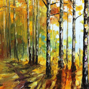 Small square crop of Sunny Birches, Leonid Afremov, Painting
