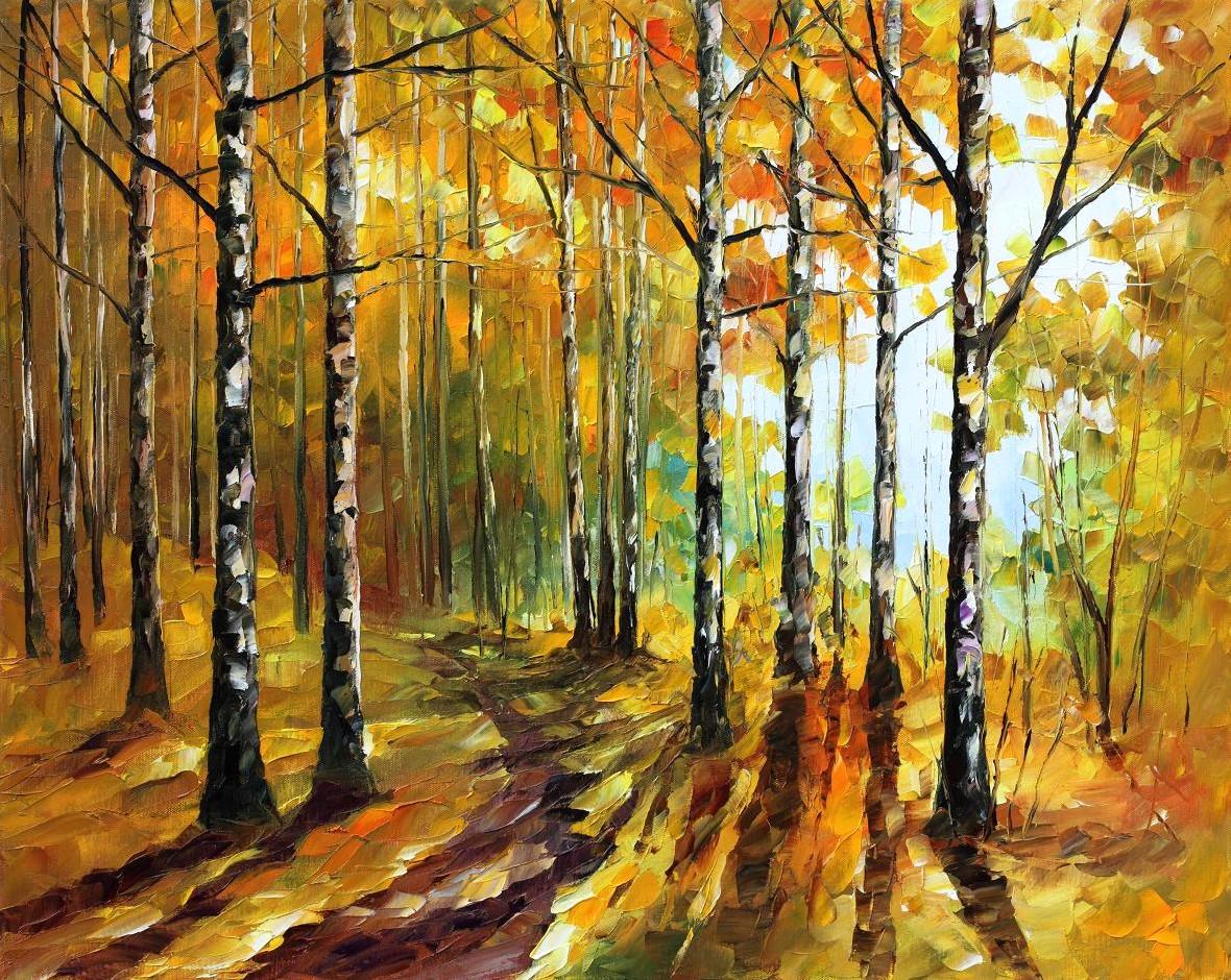 Sunny Birches, Leonid Afremov, Painting