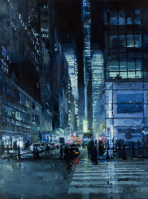New York Night in Blue, Jeremy Mann, Painting