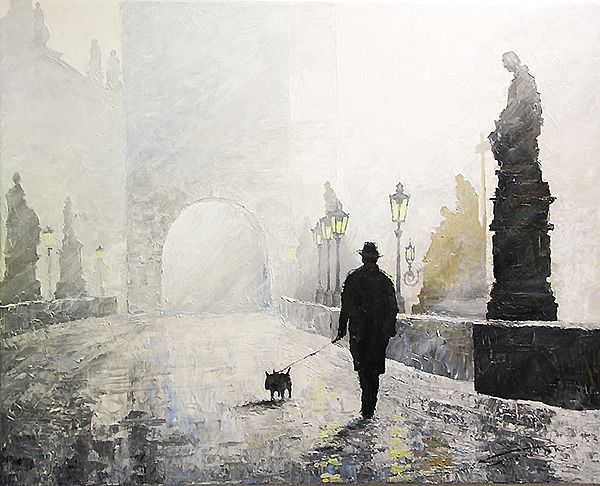 Prague Charles Bridge Morning Walk 1, Yuriy Shevchuk, Painting