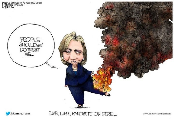 Political cartoon, Liar, Liar, Pantsuit on Fire, Ramarez