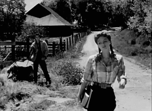Capture from The Red House: Rory Calhoun (Teller) and Julie London (Tibby), After School