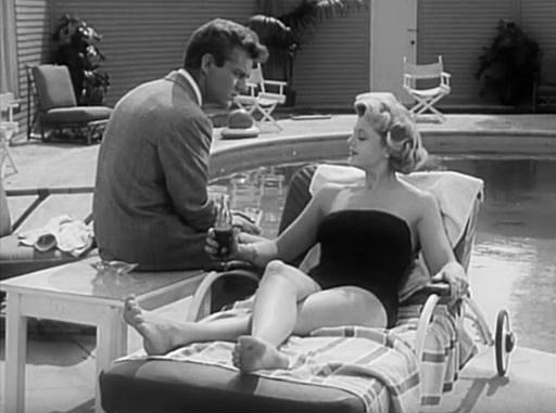 A Life at Stake (Paul Guilfoyle, 1954), Doris Hillman (Angela Lansbury) poolside with Edward Shaw (Keith Andes)