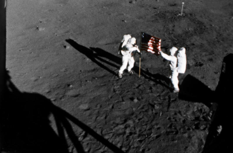 Armstrong and Aldrin Deploy U.S. Flag, NASA #S69-40308